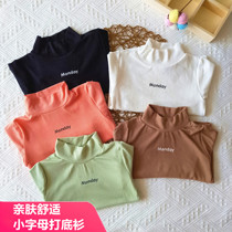 Spring and autumn new children long sleeves T-shirt male girls pit bar Korean version half-height collar bottom shirt baby with small letters blouses