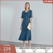 Van Th Blue Nn 211010 Bow Tie V Collar Dress Skirt Woman Summer 2021 New Fish Tail Dress Temperament Long Dress