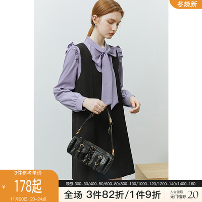 taobao agent Demi-season suspenders, dress, set, french style, long sleeve