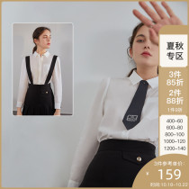 Fan Si Lanen College Style Shirt Womens Spring 2021 New Contrast Embroidered Tie Simple Joker Top Women