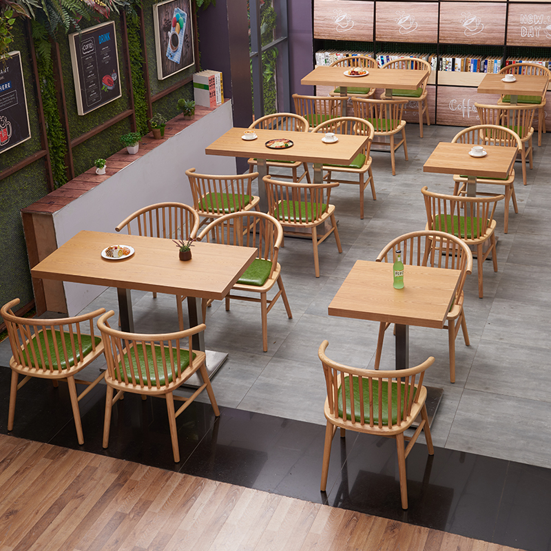 Milk Tea Shop Table And Chairs Solid Wood Combined Fast Food Hot Pot Dining Hall Brief Grilled Fish Library Steak Cafe cafe Spicy Hot