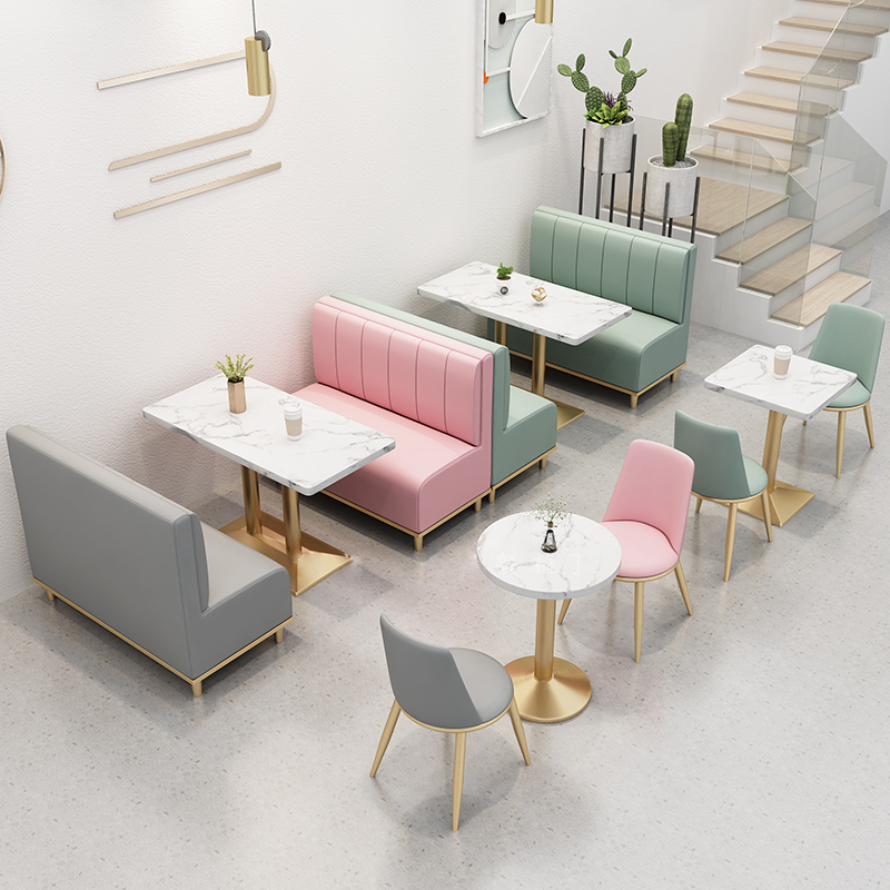 Custom net red milk tea shop sweets shop with table and chairs combined brief cassette sofa West restaurant Drinking burger store by wall