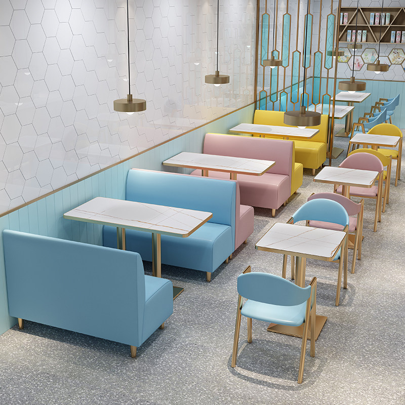 Milk Tea Shop Chairs Combined Sofa Online Red Coffee West Restaurant Suit Cassette Double Sweet Shop Catering Snack Bar