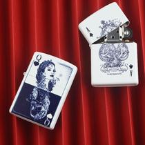 Copper Shell White Paint Kerosene Lighter Windproof Ace of Spades Poker Classic Mens Limited Classic Shell Gift Set
