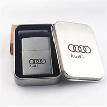 Kerosene windproof lighter personalized advertising 4S store gift engraved logo ultra-thin metal Audi lighter