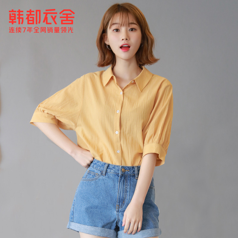 Han All Clothes House Short Sleeve Shirt Woman Design Sensation Summer New Folds Creamy sweetness Loose Pure Cotton Blouse