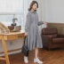 Handu Yishe 2019 Phụ nữ Hàn Quốc kẻ sọc dài tay dài khí chất một chiếc váy chữ EK8958 - A-Line Váy mẫu đầm xòe A-Line Váy