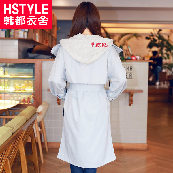 18年春季新款 韩都衣舍 字母拼接连帽 女式长款风衣外套 天猫优惠券折后￥168包邮（￥338-170）