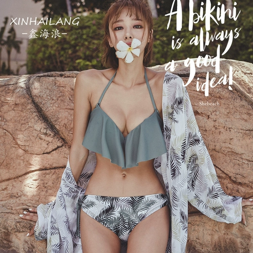 Корейский сеть красный Купальник ins style женский купальник женское бикини 3 накладки Трехточечный прозрачный сундучок в сборе