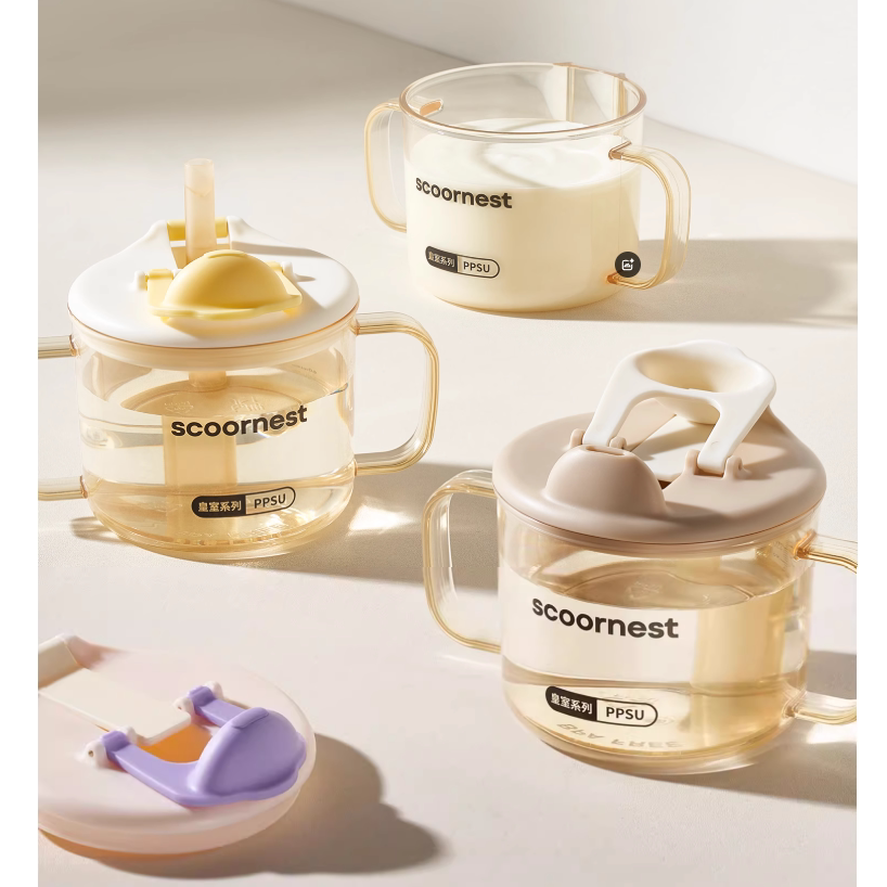 科巢儿童水杯牛奶杯1-2-3岁以上宝宝吸管奶瓶刻度PPSU防摔学饮杯