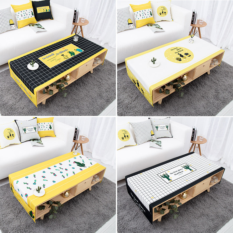 ins wind fresh cactus lattice waterproof coffee table cloth thickened cotton and linen anti-scalding dust-proof table cover cloth rectangle