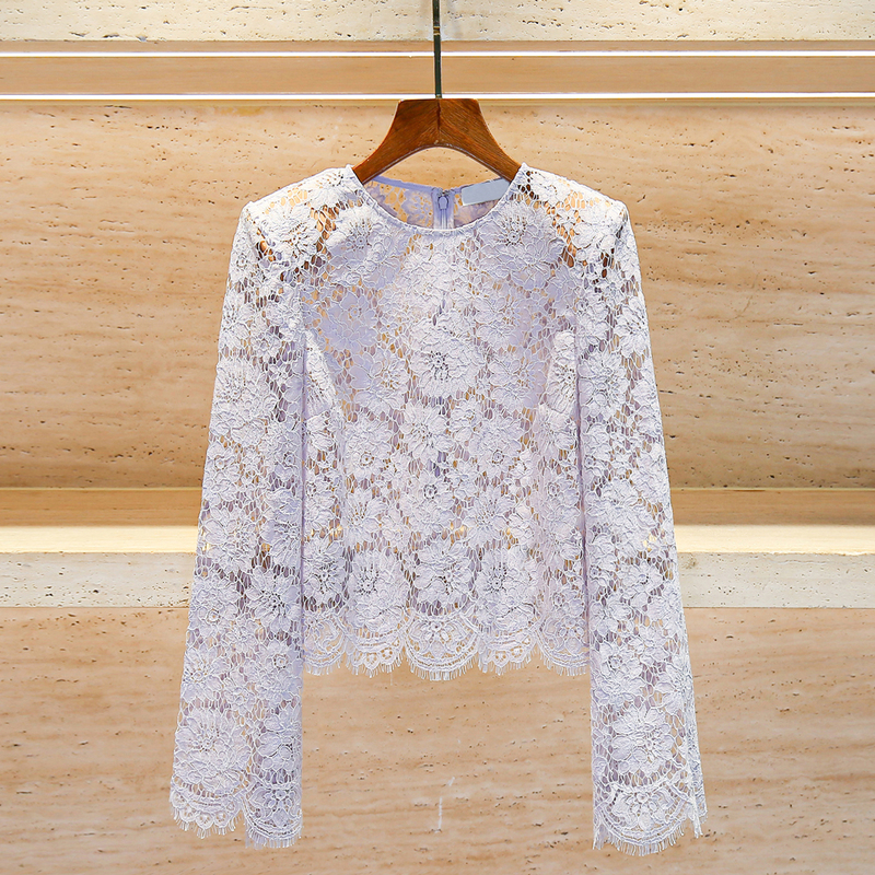 In Stock】Sp Brand Shenzhen Nanyou High-End Women's Clothing 2026 Summer Lilac Trumpet Sleeve Lace Shirt Top for Women In Stock】Sp Brand Shenzhen Nanyou High-End Women's Clothing 2026 Summer Lilac Trumpet Sleeve Lace Shirt Top for Women