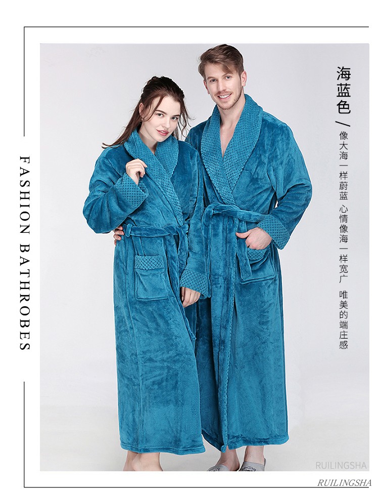 Váy ngủ cho nam và nữ mùa thu đông dày cộng với bộ đồ ngủ dài flannel ấm áp cộng với áo choàng tắm bằng vải nỉ đồ ngủ