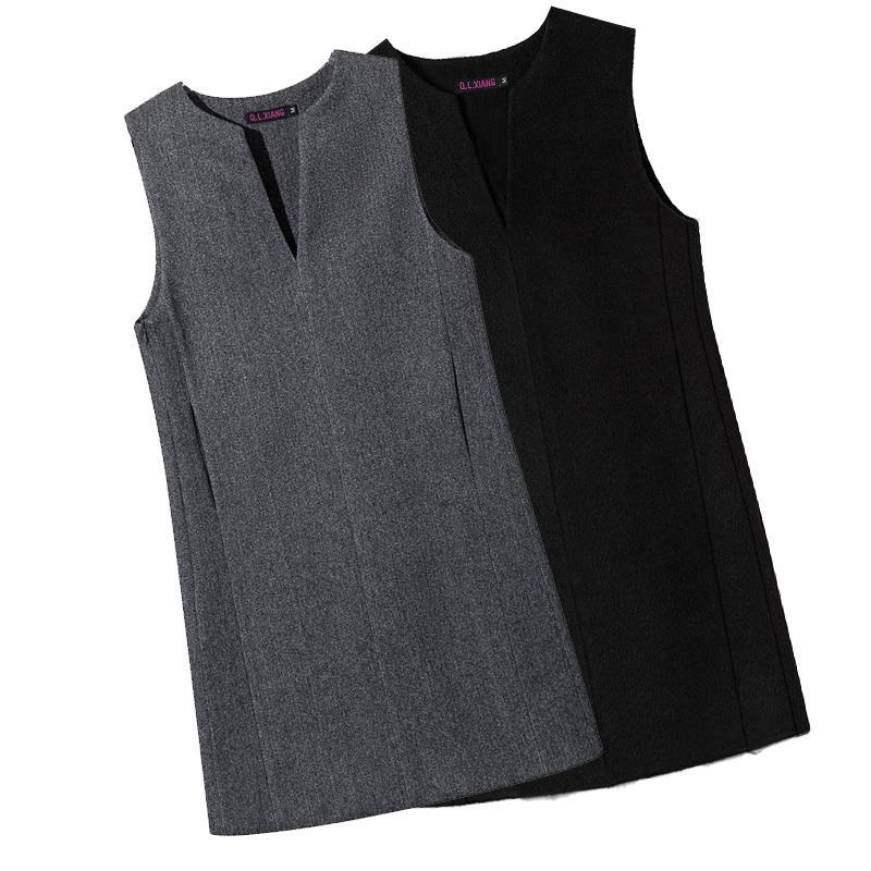 High-End Woolen Vest Dress for Women, Spring and Autumn, Versatile, Elegant, V-Neck, Mid-Length, Sleeveless, Stretchy Base Dress