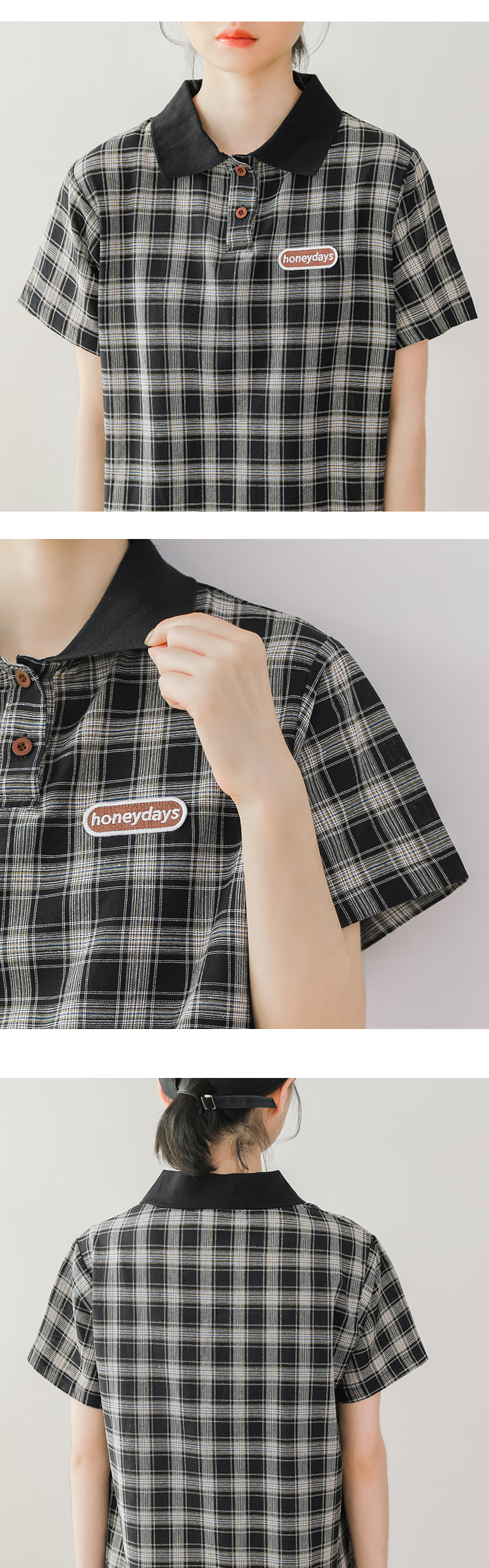 VK旗艦店 韓妞推薦學院風小清新格紋短袖洋裝