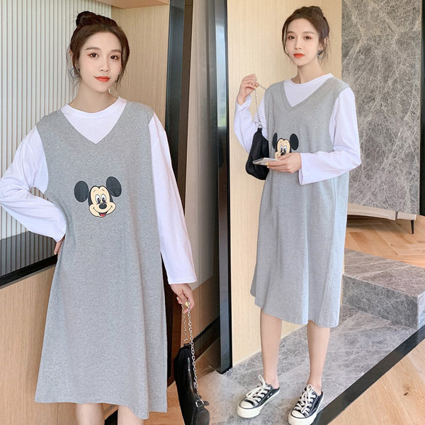 Pregnant women autumn dress 2020 thin tide hot mom personality cotton coat fashion skirt summer suit late pregnancy