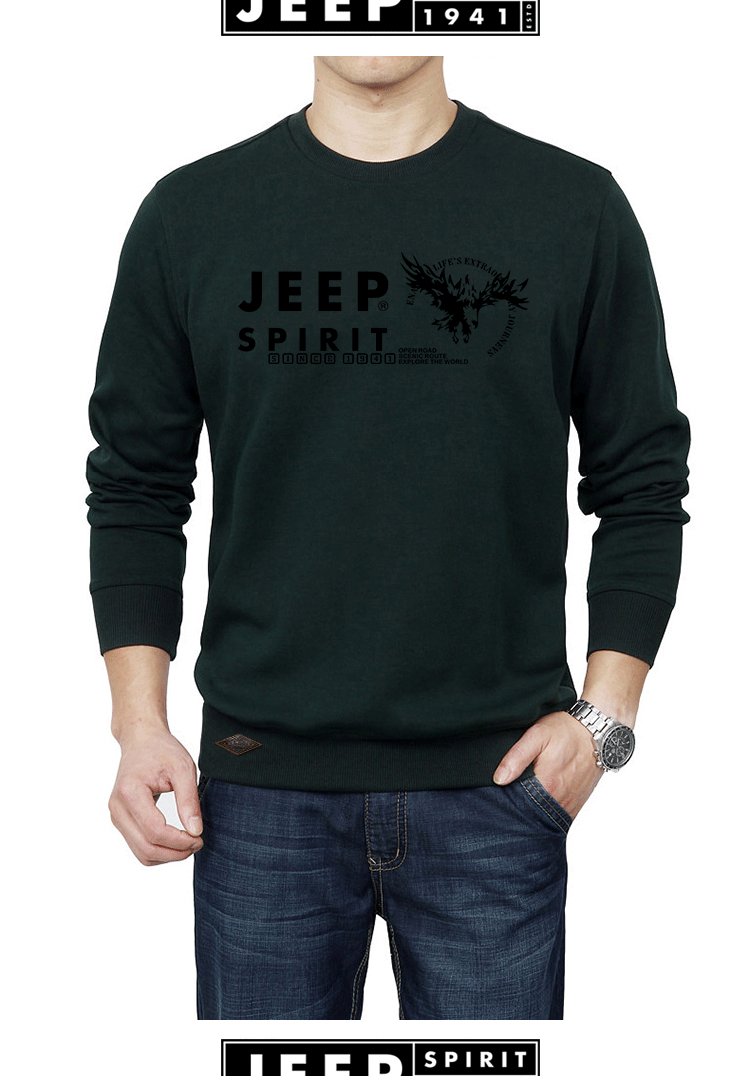Xe jeep tay dài đích thực áo thun cotton cổ tròn cho nam trung tính và áo len dày nhung cỡ lớn bố ơi áo phông dài tay