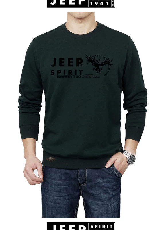 Xe jeep tay dài đích thực áo thun cotton cổ tròn cho nam trung tính và áo len dày nhung cỡ lớn bố ơi