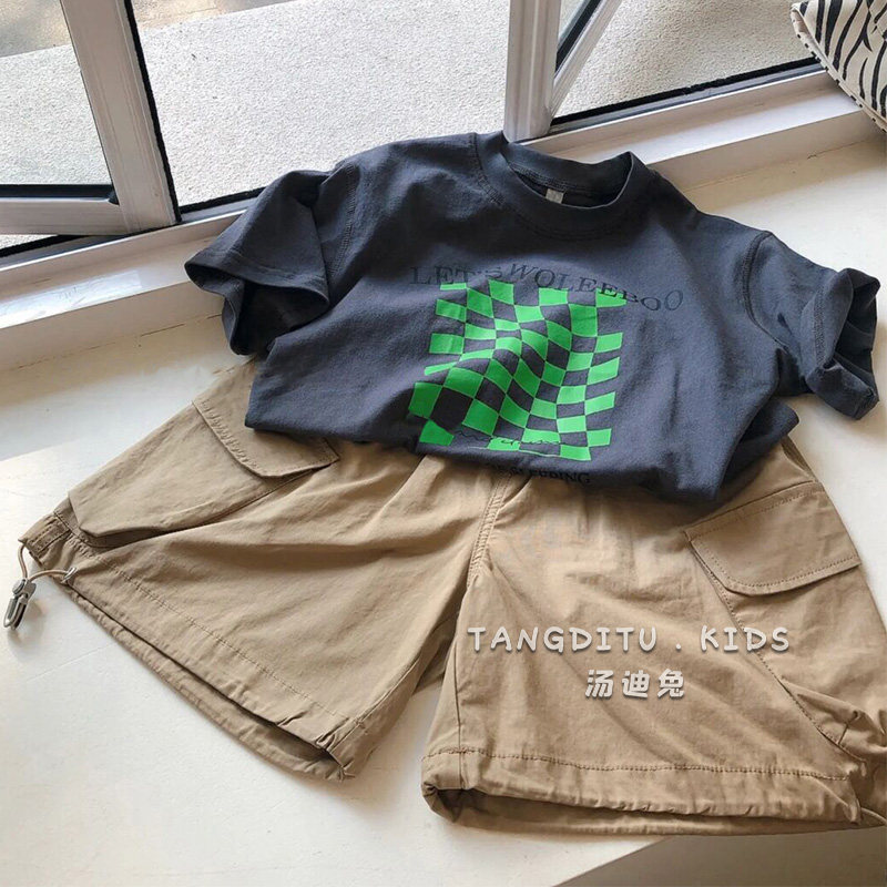 Tang Ditu Korean version of the boy's foreign style all-match short-sleeved suit children's foreign style loose fashionable net red fried street trend Han Fan