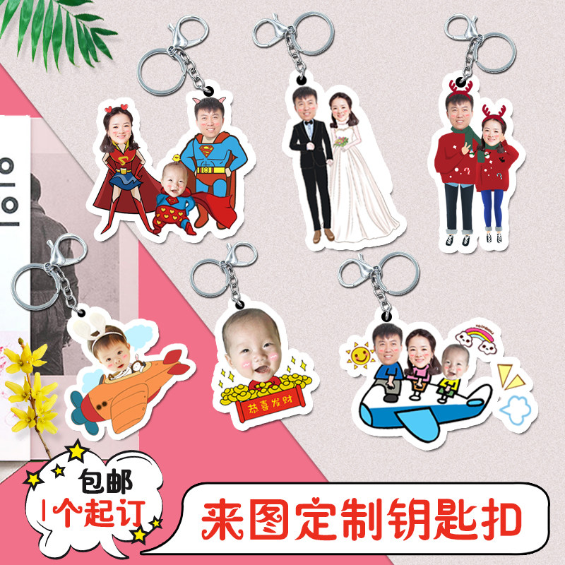 Custom acrylic keychain photo custom cartoon big head body double-sided keychain couple girlfriend pendant