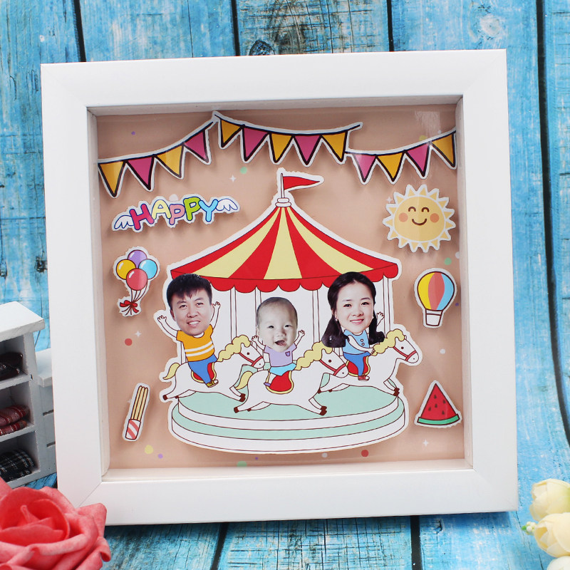 Customized diy photo creative wooden three-dimensional photo frame a family of three and four family portrait birthday gifts