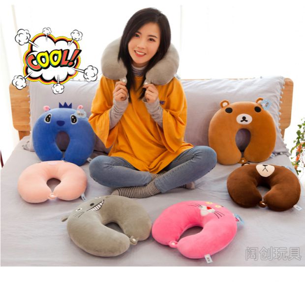 Phim hoạt hình gối hình chữ U dễ thương gối cổ điều dưỡng cổ tử cung gối ngủ văn phòng xe máy bay du lịch gối di động - Gối gối kê cổ