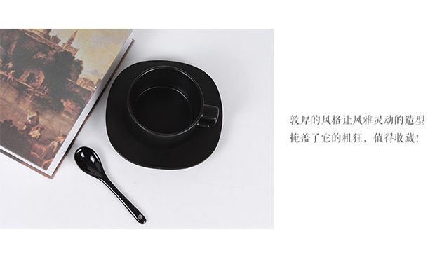 Cốc cà phê sáng tạo châu Âu với chiếc thìa in cốc màu đen bằng gốm đánh dấu cốc nhỏ bình đựng nước thủy tinh có vòi