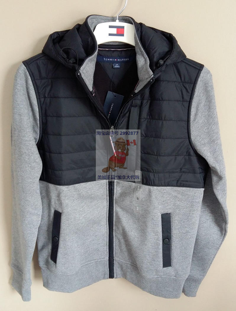 TOMMY HILFIGER Tommy Men's Men's Long Sleeve Zip Sweatshirt Jacket Hooded Black Grey