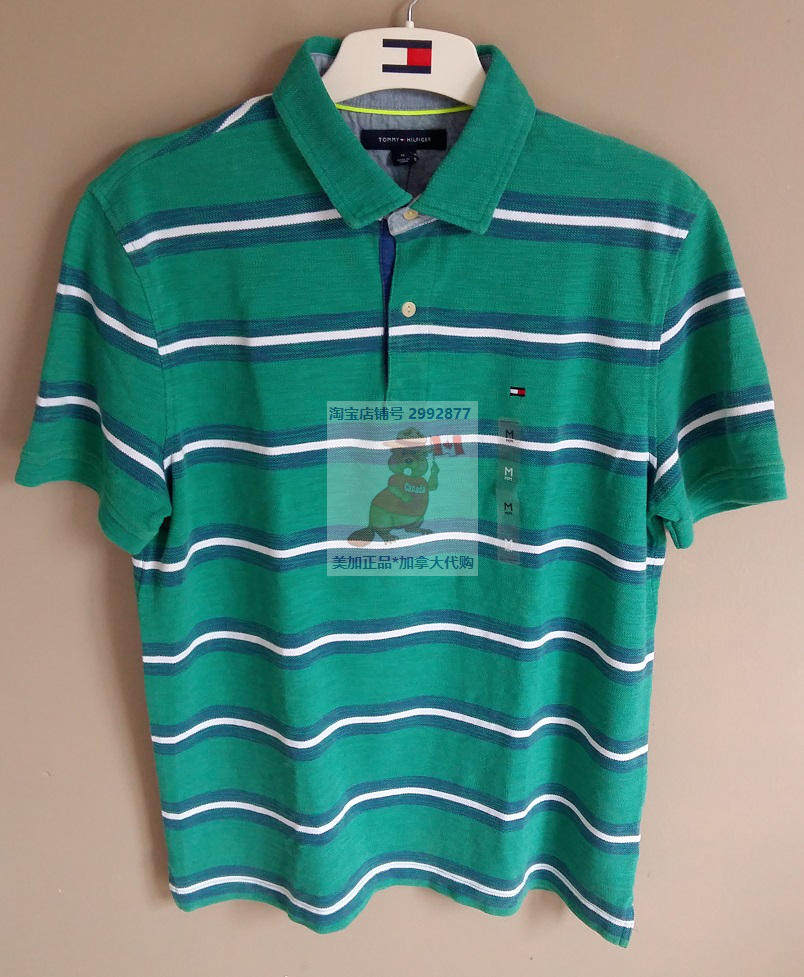 TOMMY HILFIGER POLO T-shirt for Green Blue Tommy Men's Short Sleeve Polo T-shirt