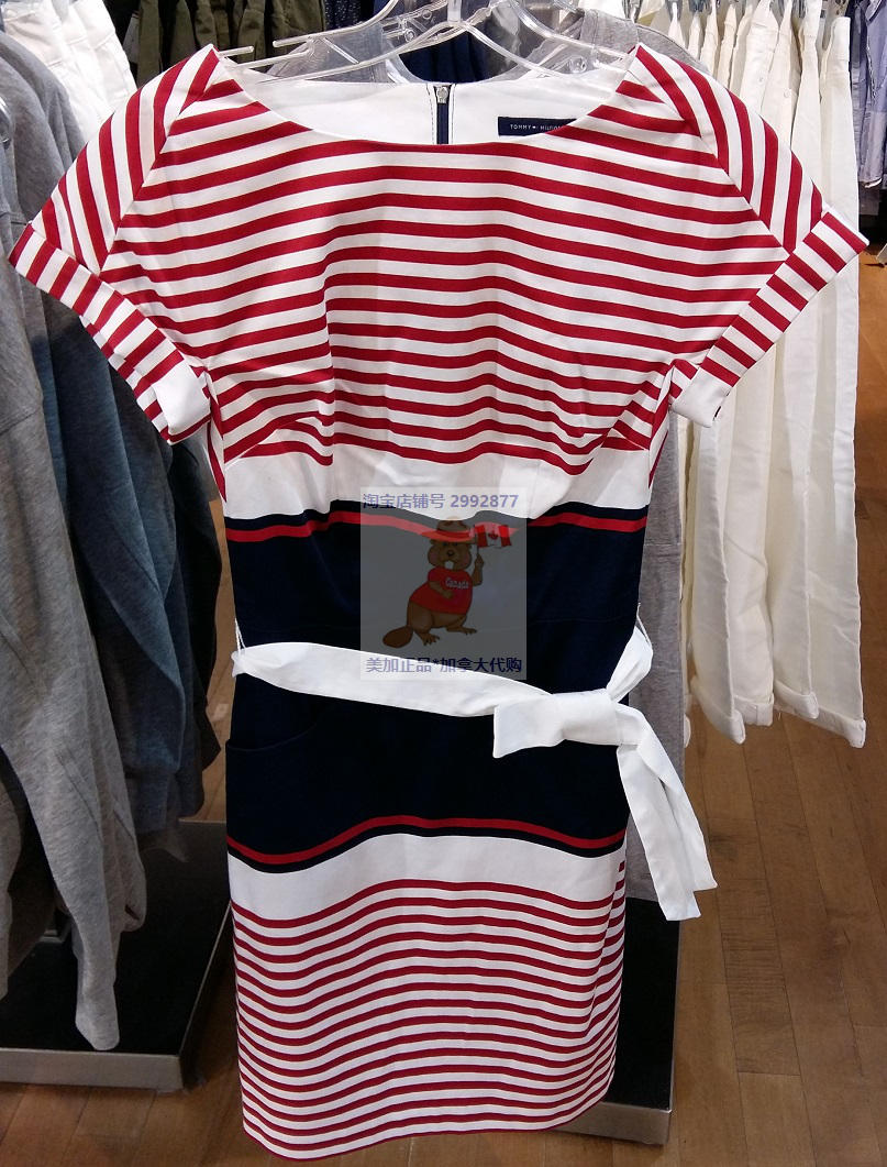 TOMMY HILFIGER Canada Tommy Women's Mixed Stripes Women's Short Sleeve Crew Neck Dress