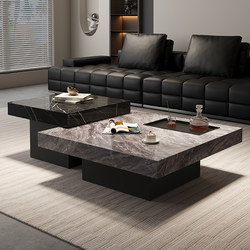 Italian Classy Rock Plate Coffee Table Accessible Luxury Modern Minimalist Living Room For Home Marble Small Apartment Square High and Low Combination