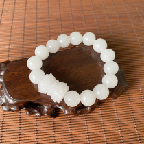 Xinjiang and Tian Yuseed stock white jade hand-string finely carved lotus pearl beads bracelet womens goat fat white jade handstring accessories
