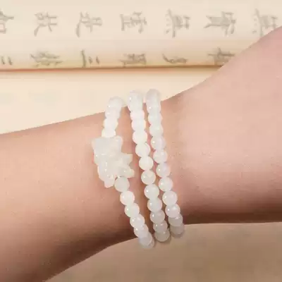 Hetian jade white jade hand skewers Sheep fat white jade multi-circle hand chain Zodiac dog cartoon accessories chain