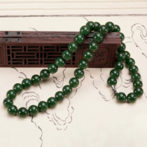 Hetian Jasper necklace Old pit spinach green bead necklace Female Buddha bead jade necklace 10mm beads