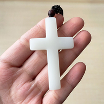 Hetian Jade cross pendant for men and women Jesus Christ smooth Jade pendant Faith necklace