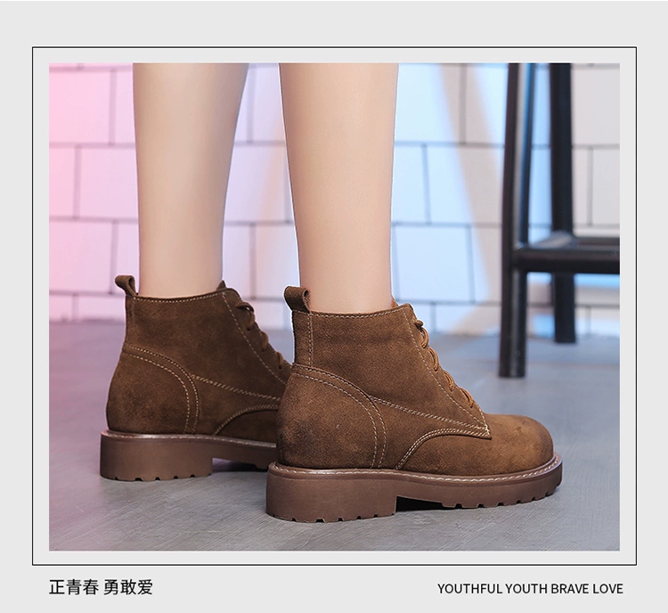 Nĩa câu cá retro da mờ Martin boots phụ nữ 2018 mới đáy phẳng Giày bốt tiếng Anh trẻ em ống ngắn thắt lưng khóa giày ống ngắn - Giày ống