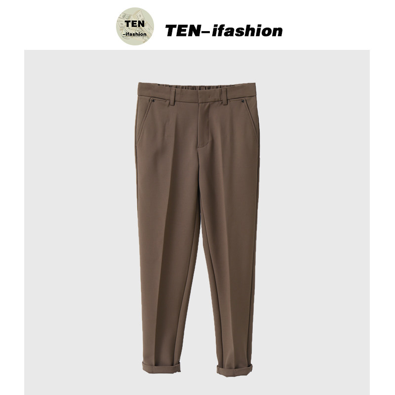 Autumn trousers men's solid color iron-free slim black straight casual pants elastic Korean version of the trend suit pants England