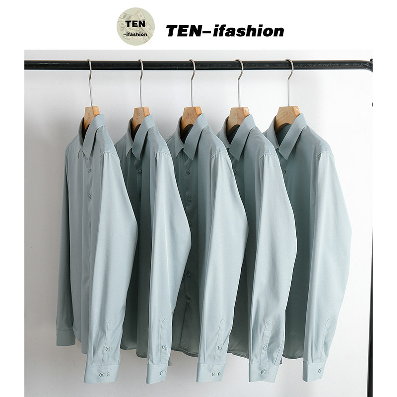 Korea Fall Dressed White Shirt Men Sleeve Sleeping Career Dressing Free Fit Men's Shirt Trend