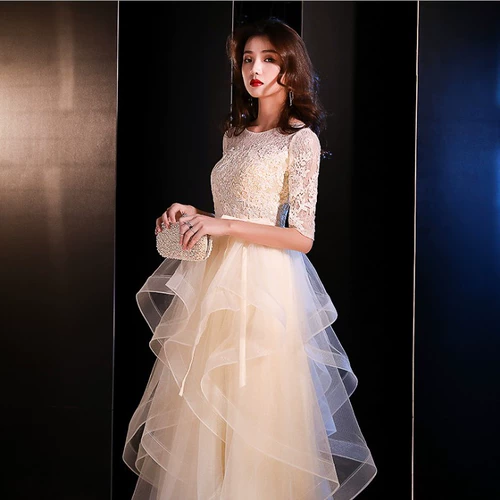 Элегантное длинное вечернее платье, коллекция 2023, французский стиль, цвета шампанского