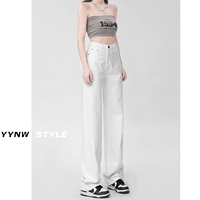 Белые джинсы, демисезонные штаны, свободный прямой крой, высокая талия, по фигуре