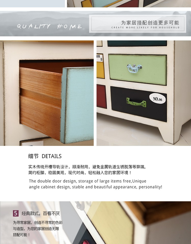 Mỹ mục vụ ngăn kéo gỗ rắn tủ lưu trữ retro tủ khóa phòng khách Địa Trung Hải phòng ngủ hiên bên tủ kết hợp ngăn kéo - Buồng tủ quần áo 3 cánh