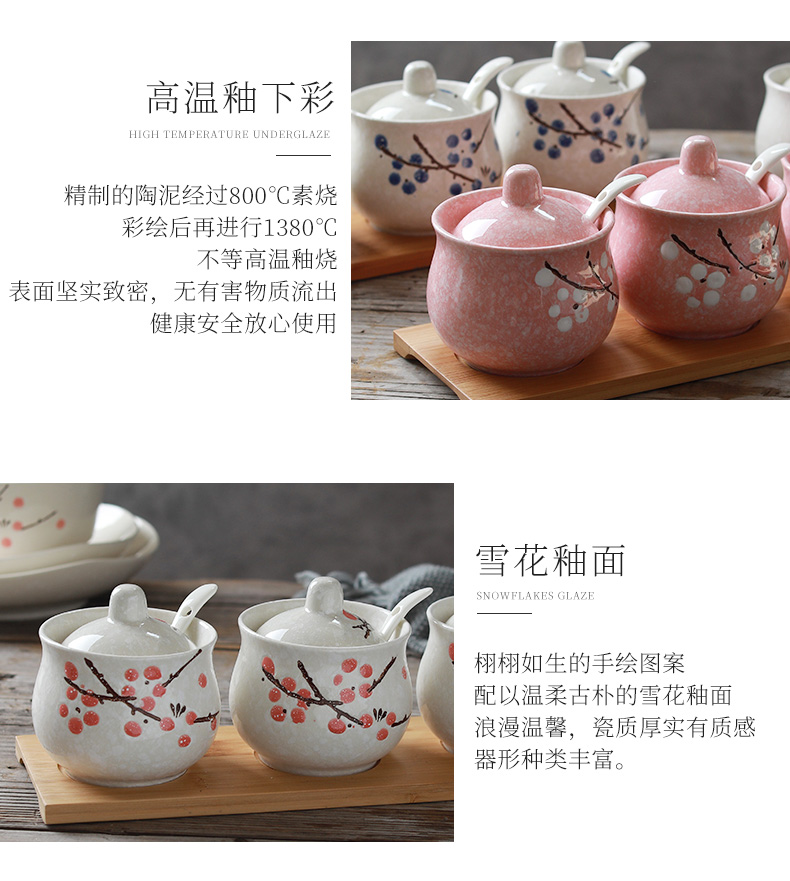 Ceramic seasoning sauce pot home seasoning box bottle combination of three - piece suits for seasoning the receive a case, the cooking pot in the kitchen