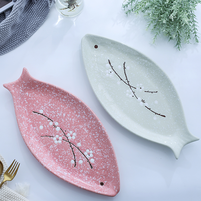 Ceramic dish fish creative household contracted food dish and Japanese - style tableware glaze color large rectangular steamed fish dishes