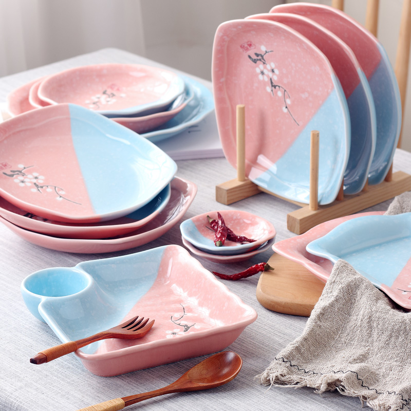 Jingdezhen ceramic dish dish dish home round soup plate creative dumplings Japanese beef dish plate plate tableware