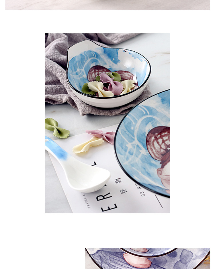 Japanese dishes suit 0 chopsticks the household ceramics creative cartoon family eat rice bowl spoon, jingdezhen tableware