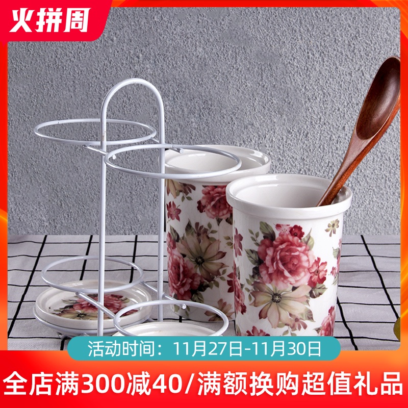 Binocular/box of bamboo chopsticks tube/cage mouldproof waterlogging under caused by excessive rainfall rack shelf Korean creative ceramic kitchen supplies
