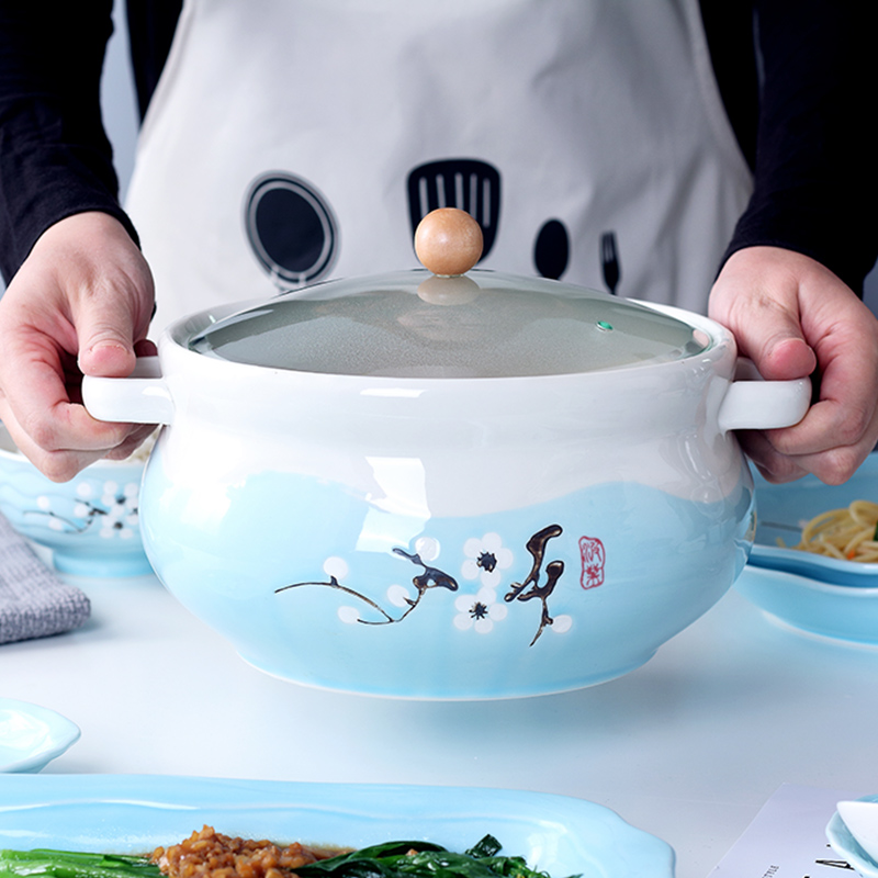 Jingdezhen ceramic ipads China household ears large soup pot boil soup bowl with cover soup basin Japanese - style tableware ideas