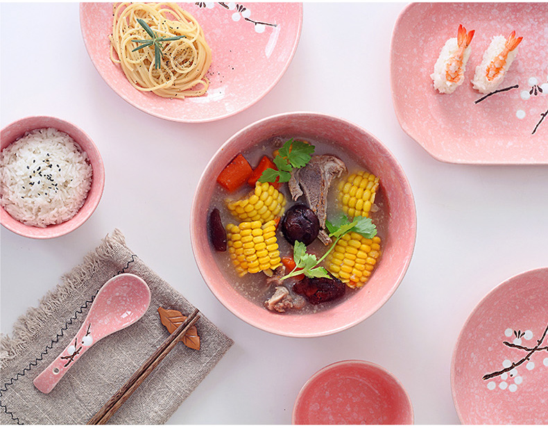 The dishes suit household ceramics 4/6 people soup bowl combined Japanese eat bowl chopsticks Nordic creative plate