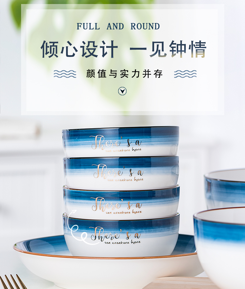 Jingdezhen Japanese dishes suit household to eat bread and butter plate creative move rainbow such as bowl bowl single ceramic tableware