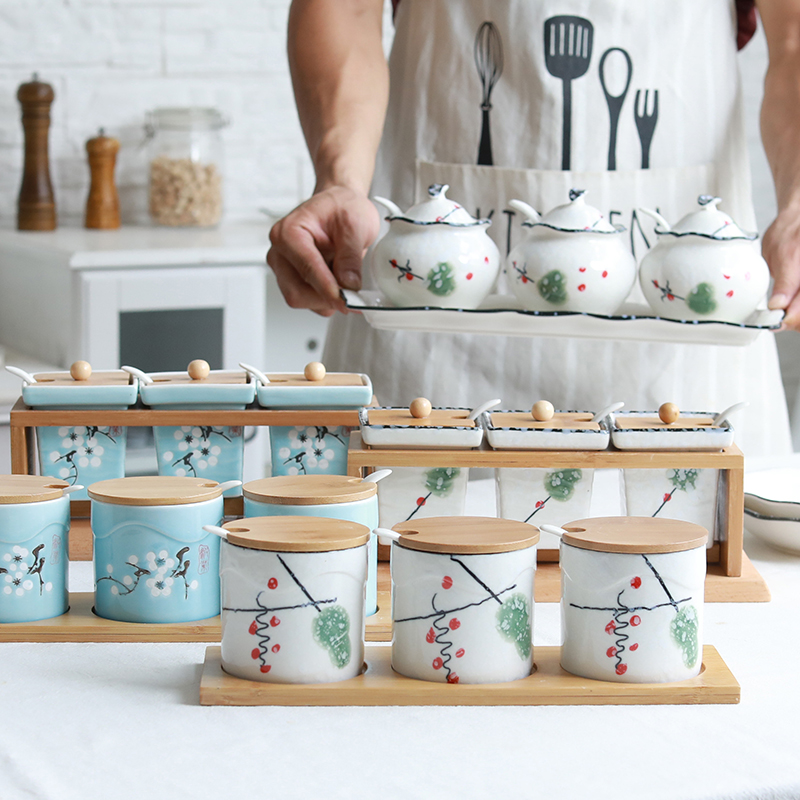 Ceramic seasoning tank Home Oil salt Box Kitchen Three sets Composition European-style Sauce Box Soy Sauce Vinegar Containing box